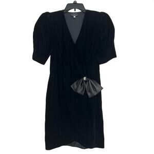 Cachet by Bari Protas Vintage 80s Black Velvet Bow Wrap Dress Mini Cocktail 7/8
